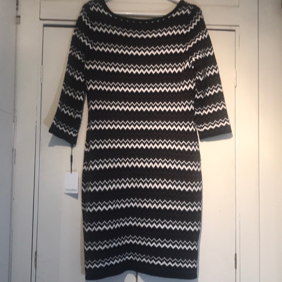 “CALVIN KLEIN” NWT Black and White Sweater Dress. - Picture 7 of 12